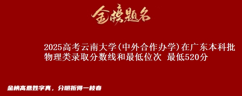 2025高考云南大学(中外合作办学)在广东本科批物理类录取分数线和最低位次 最低520分