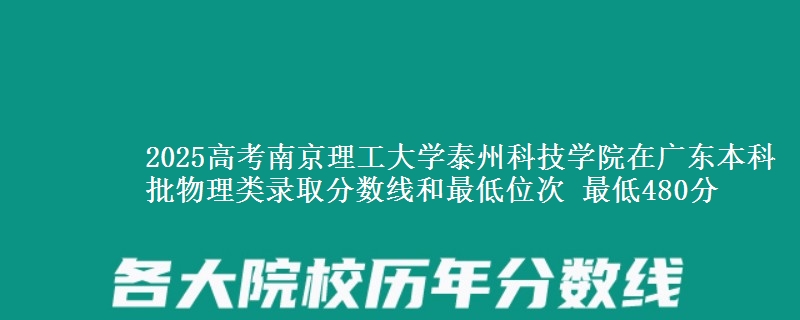 2025高考南京理工大学泰州科技学院在广东本科批物理类录取分数线和最低位次 最低480分