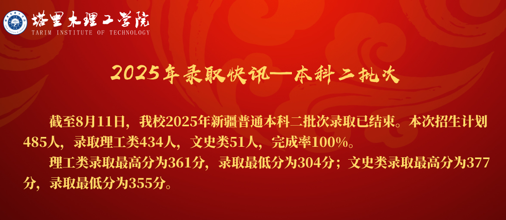 塔里木理工学院2025年新疆录取分数线：理科304分